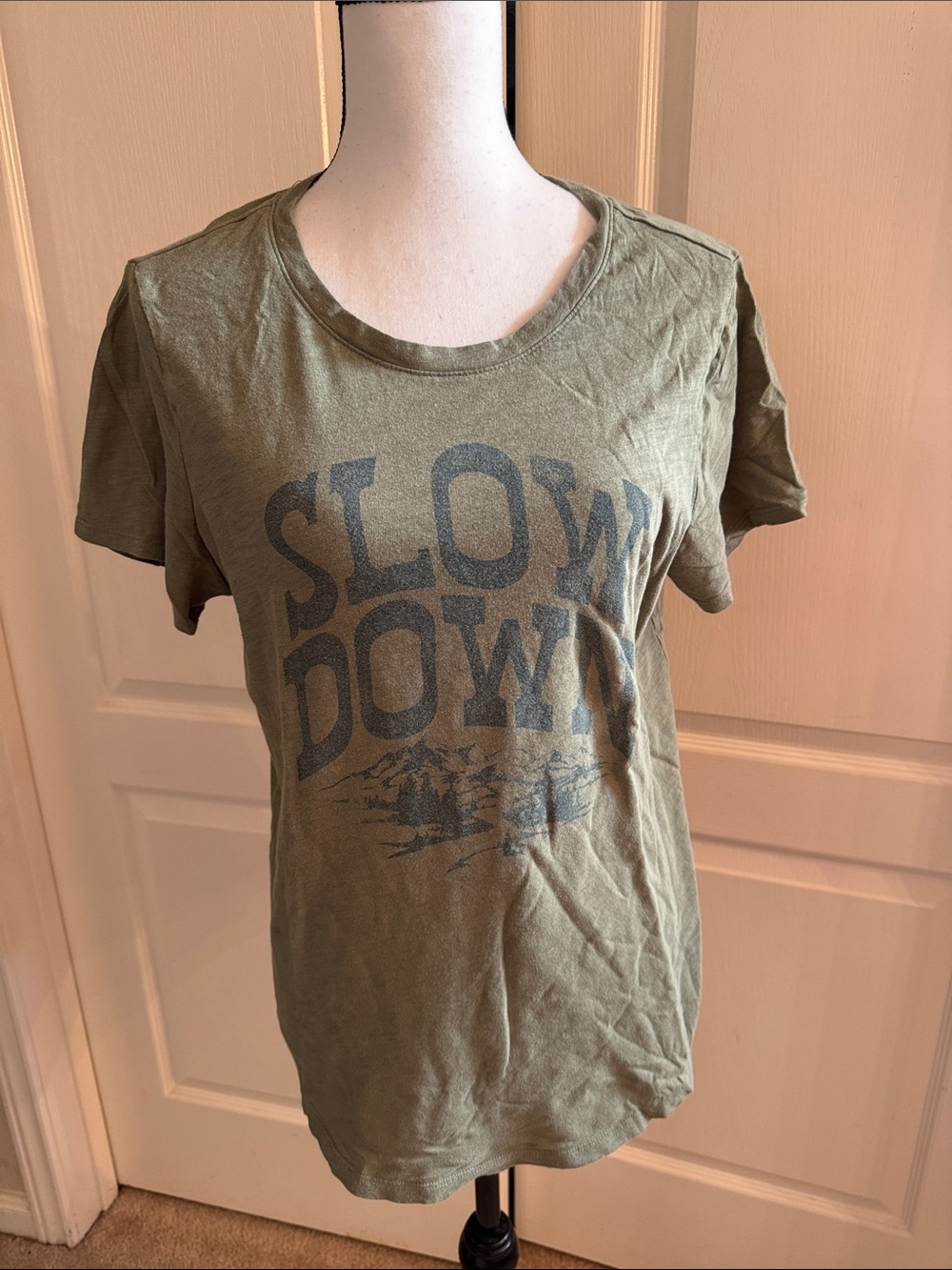 Old Navy Olive Green 'Slow Down' Graphic Tee - Size Large